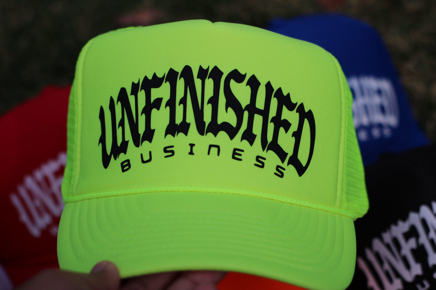 Unfinished Business Trucker Hat (Safety Green)